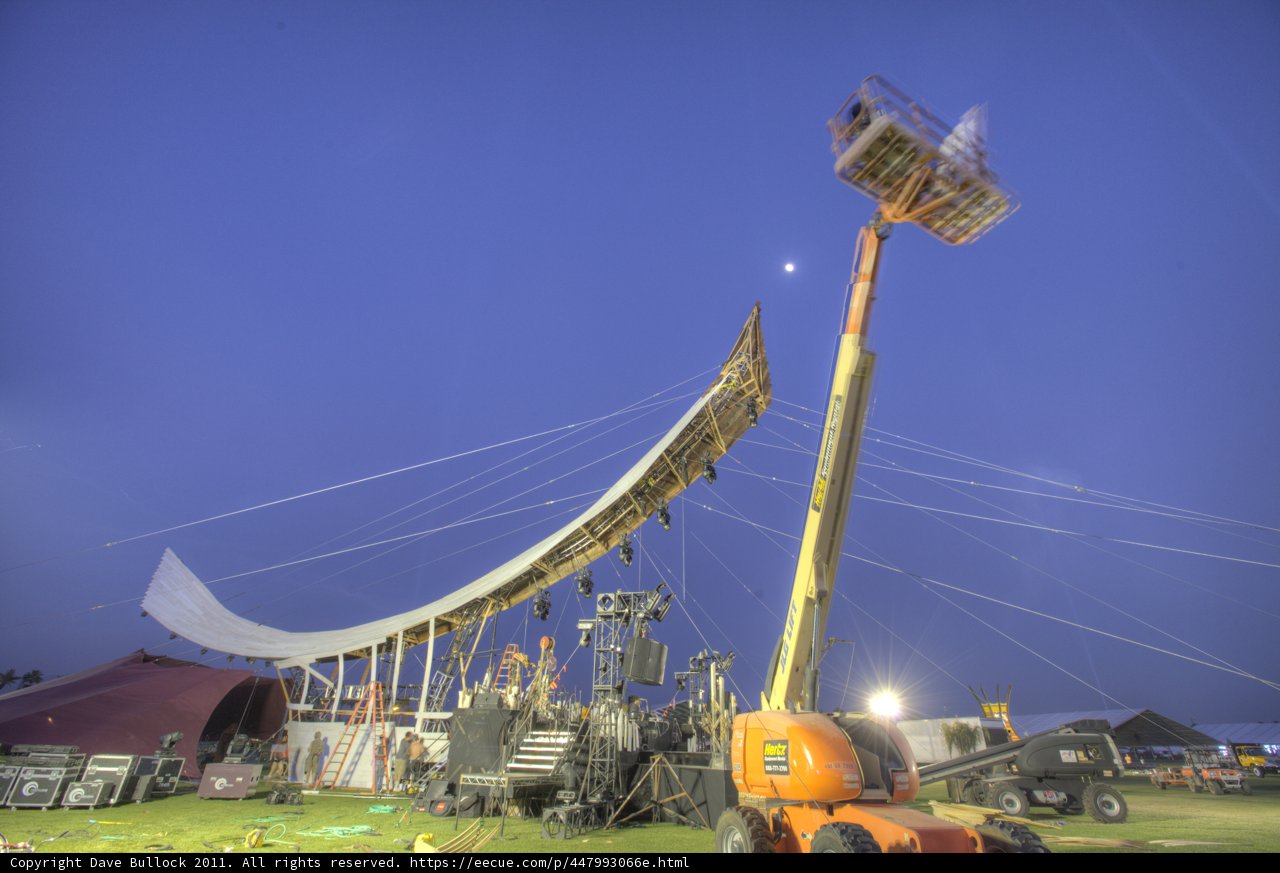 Crane lifting giant tent at Coachella
