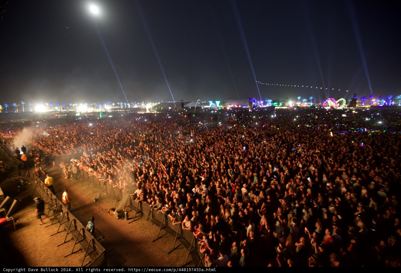 Nighttime Concert Crowd at Coachella Festival