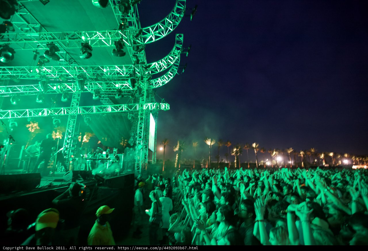 Green Lights Illuminate the Crowd at Coachella Rock Concert