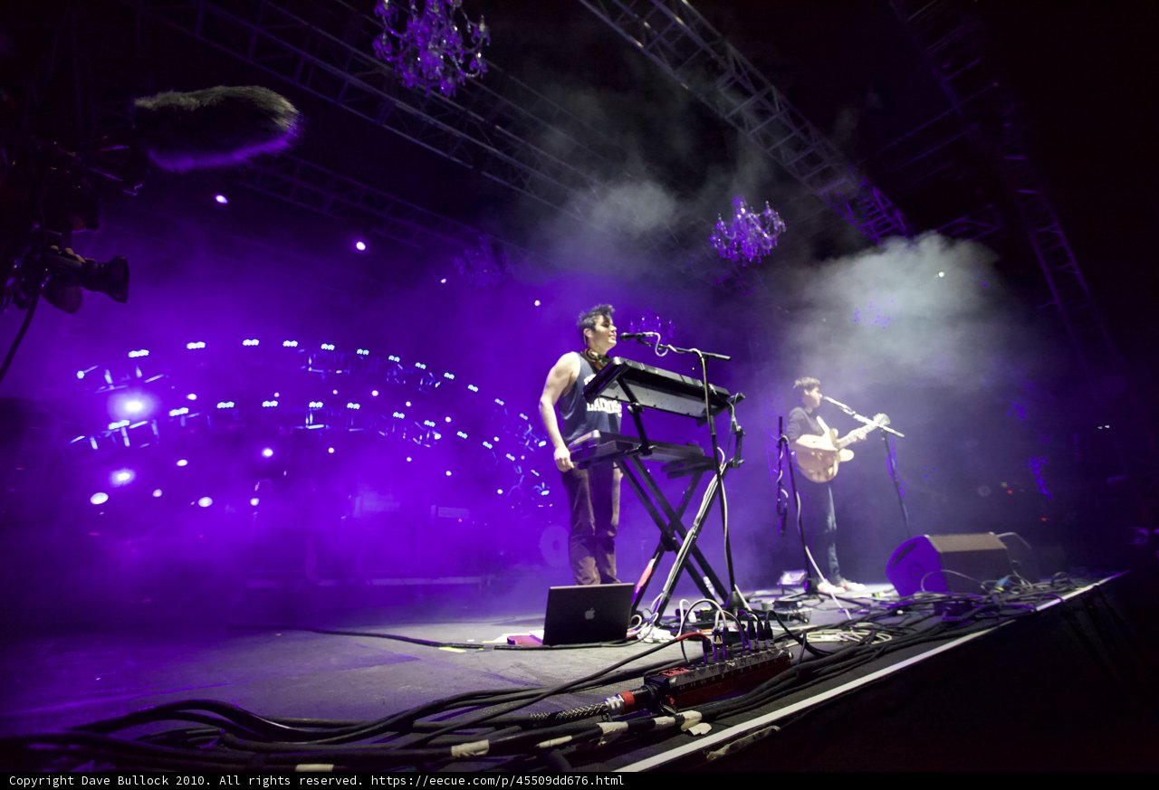 Rocking the Crowd: Duo on stage with Purple Lights