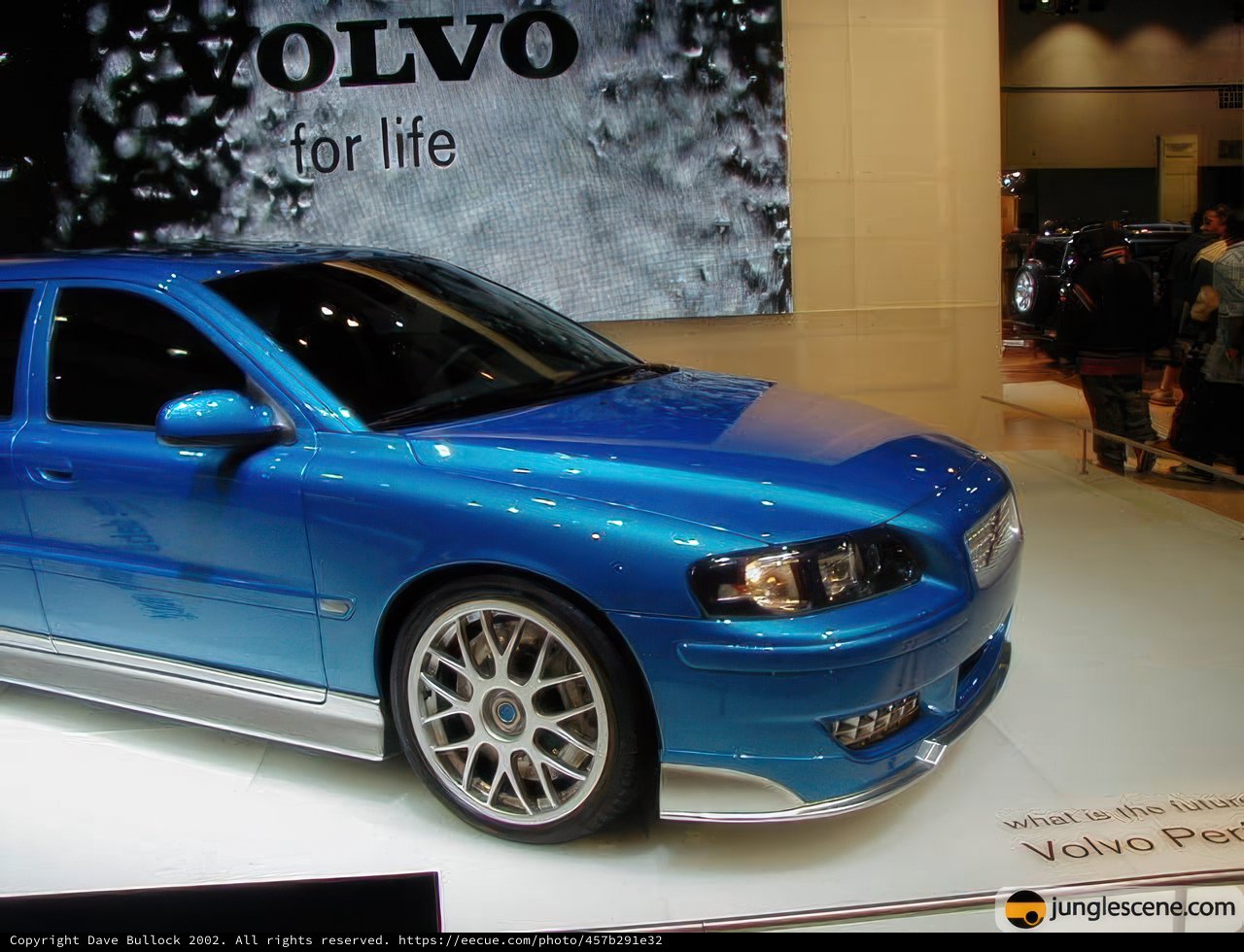 Blue Volvo Sedan Displayed with Alloy Wheels at LA Auto Show 2002