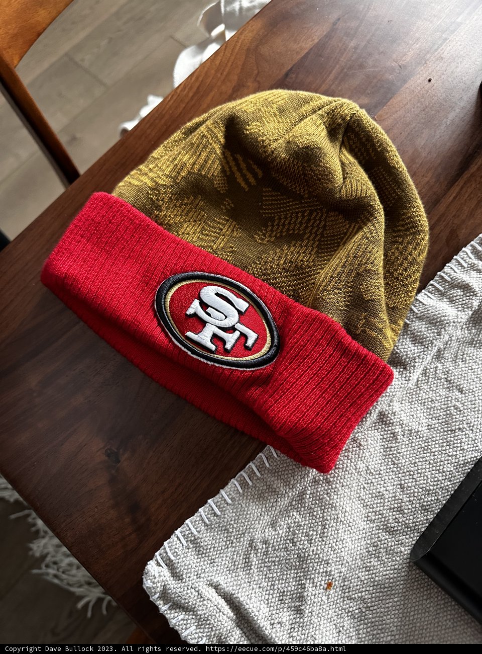 Red and gold beanie