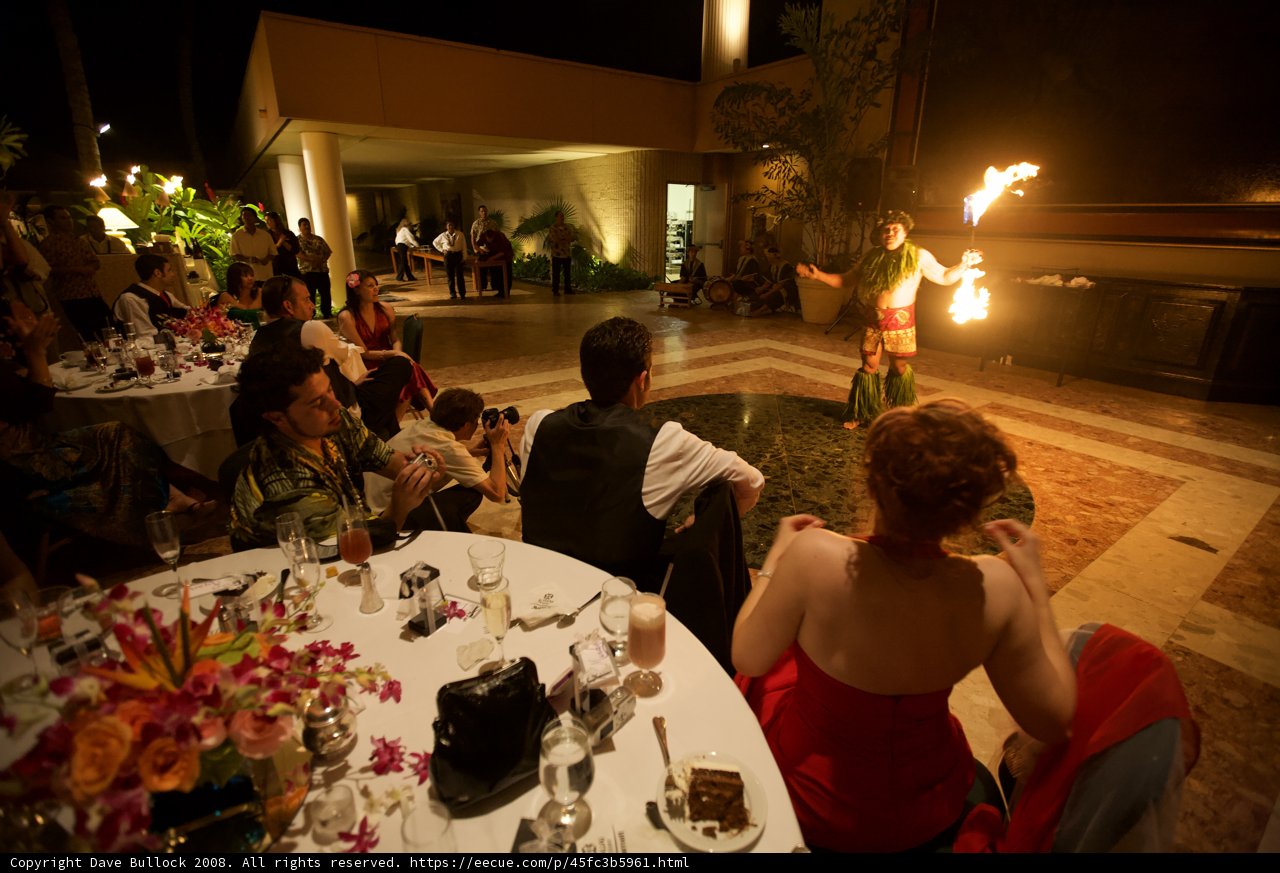Fire Dancer in Red Dress at Hawaiian Restaurant