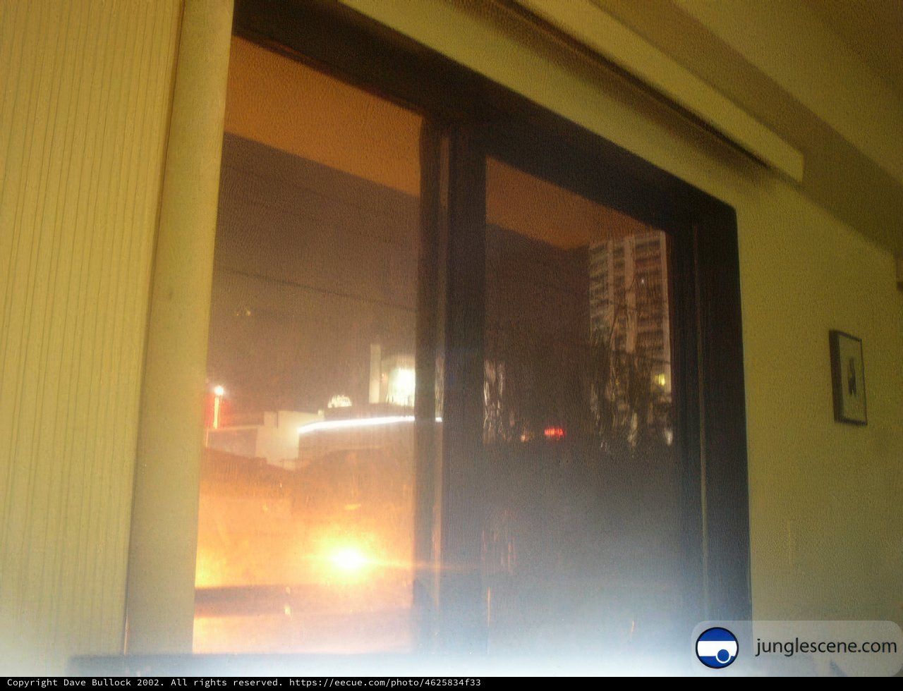 City Lights Reflected on Sliding Door