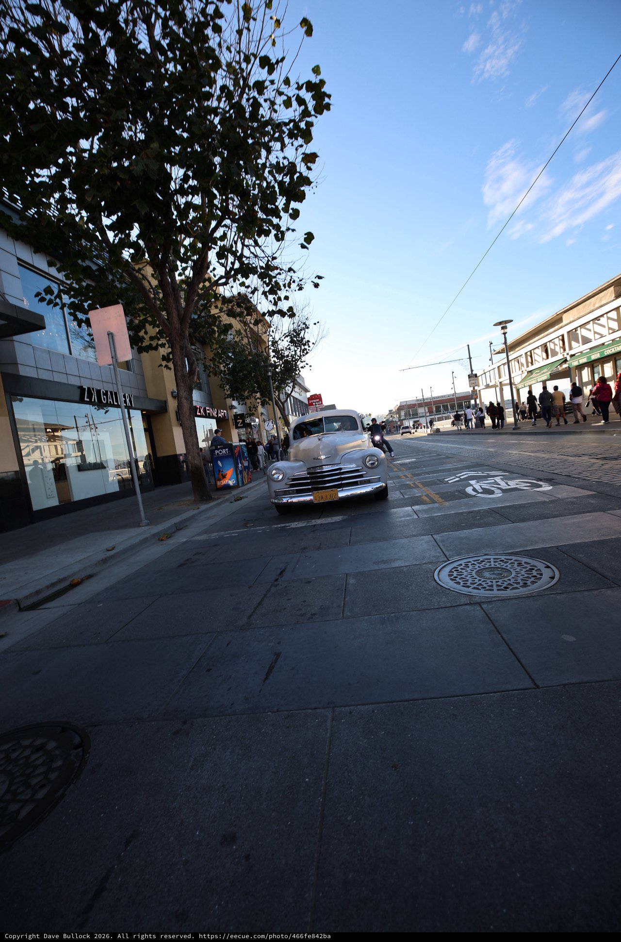 Classic Chrome Cruiser on San Francisco Street at Dusk