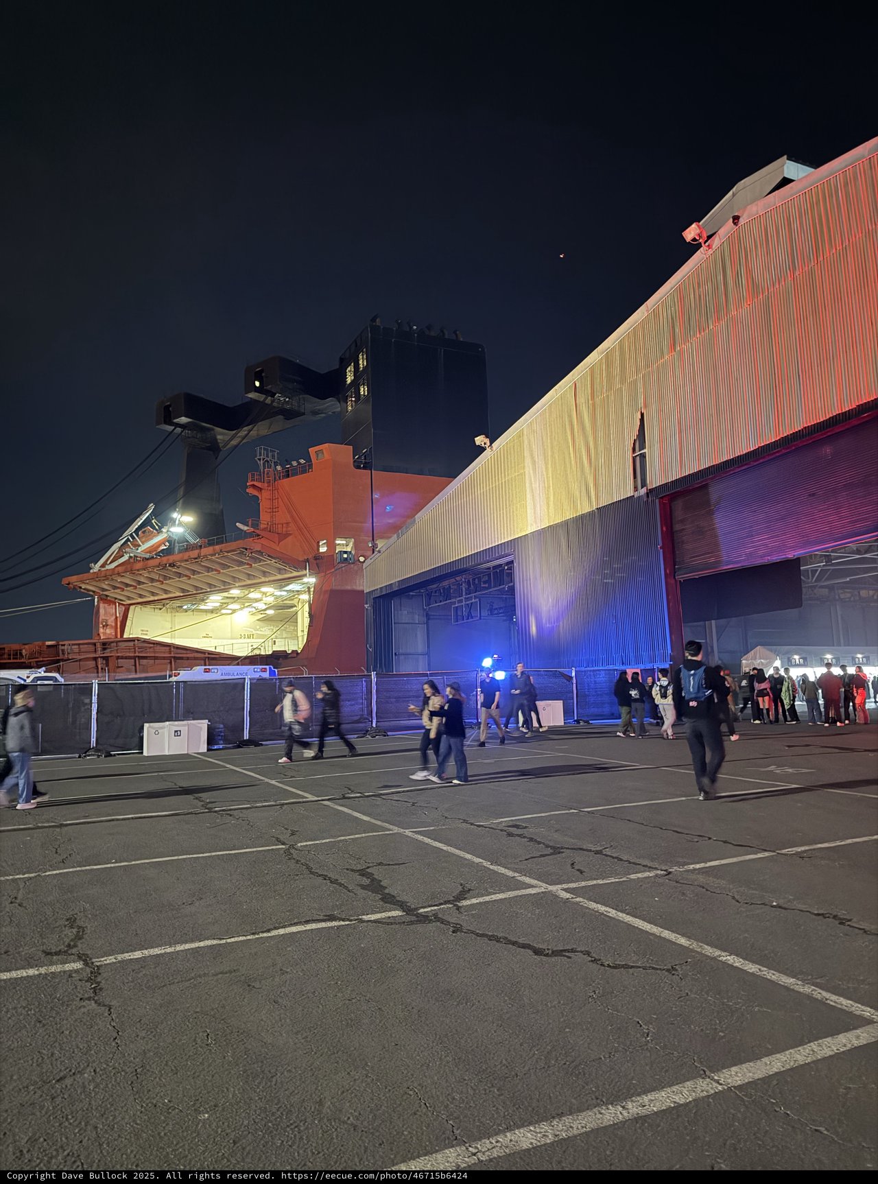 Industrial Warehouse Event at Night with Colorful Lighting