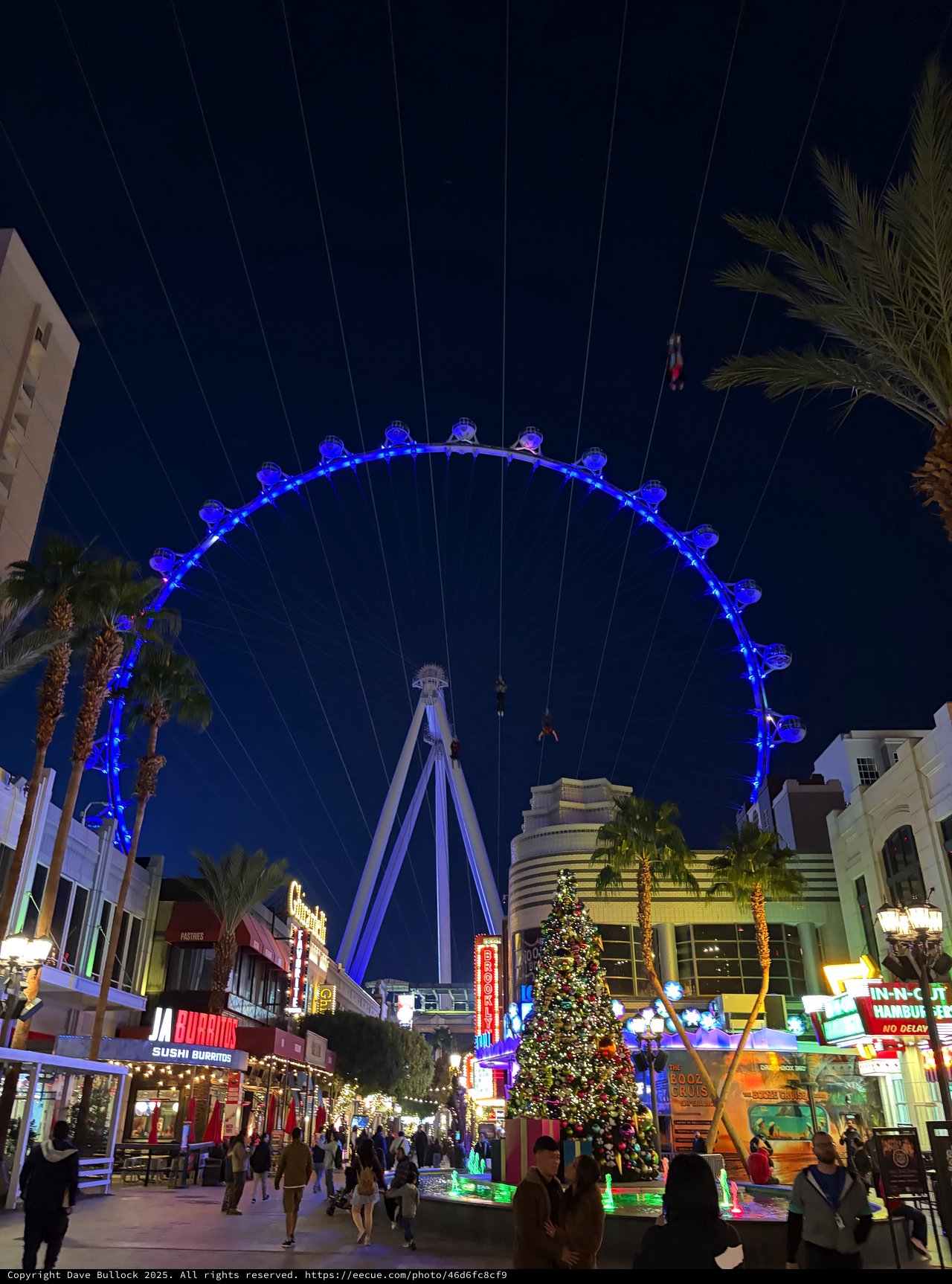The LINQ High Roller Illuminated at Night with Holiday Decorations