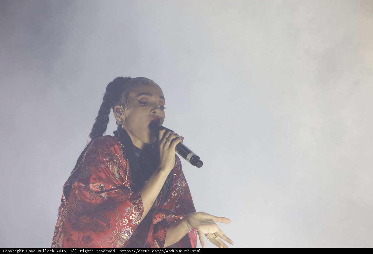 FKA twigs Stunning Portrait Baby Hairs Eyes Closed Red Lipstick Braided Ponytails Hoop Earrings Septum Ring Black Choker Red Brocade Kimono Expressive Hand