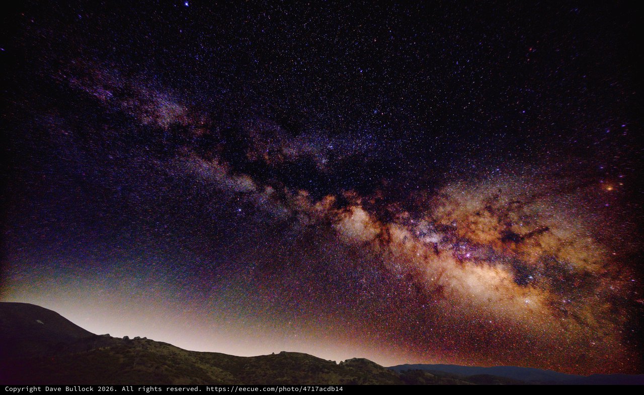 Milky Way Galactic Core Rising Over Coastal Hills