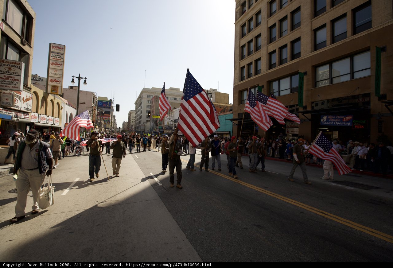 Mayday Rally Parade with American Flags