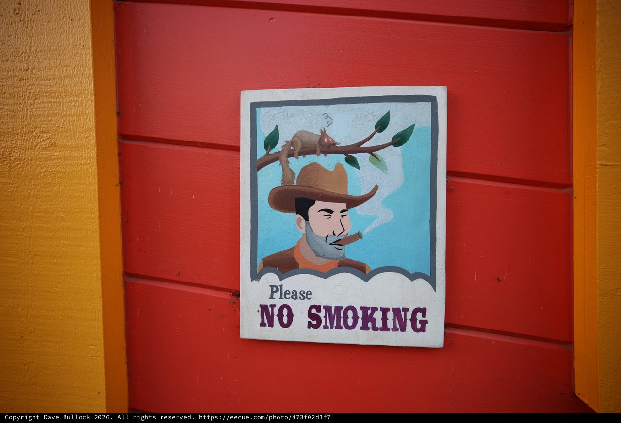 Whimsical No Smoking Sign on Red Wall
