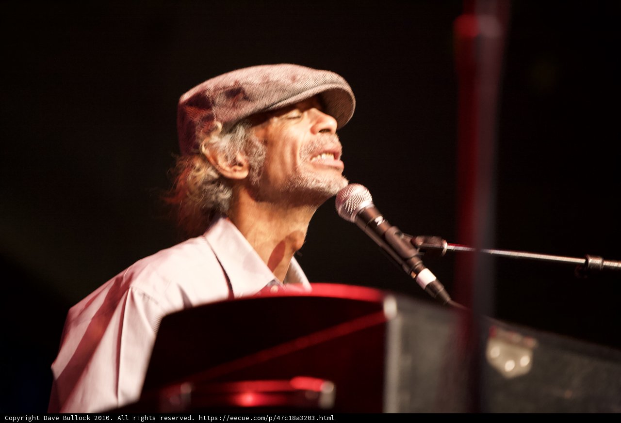 Man in Hat Performs Keyboard at 2010 Cochella Concert