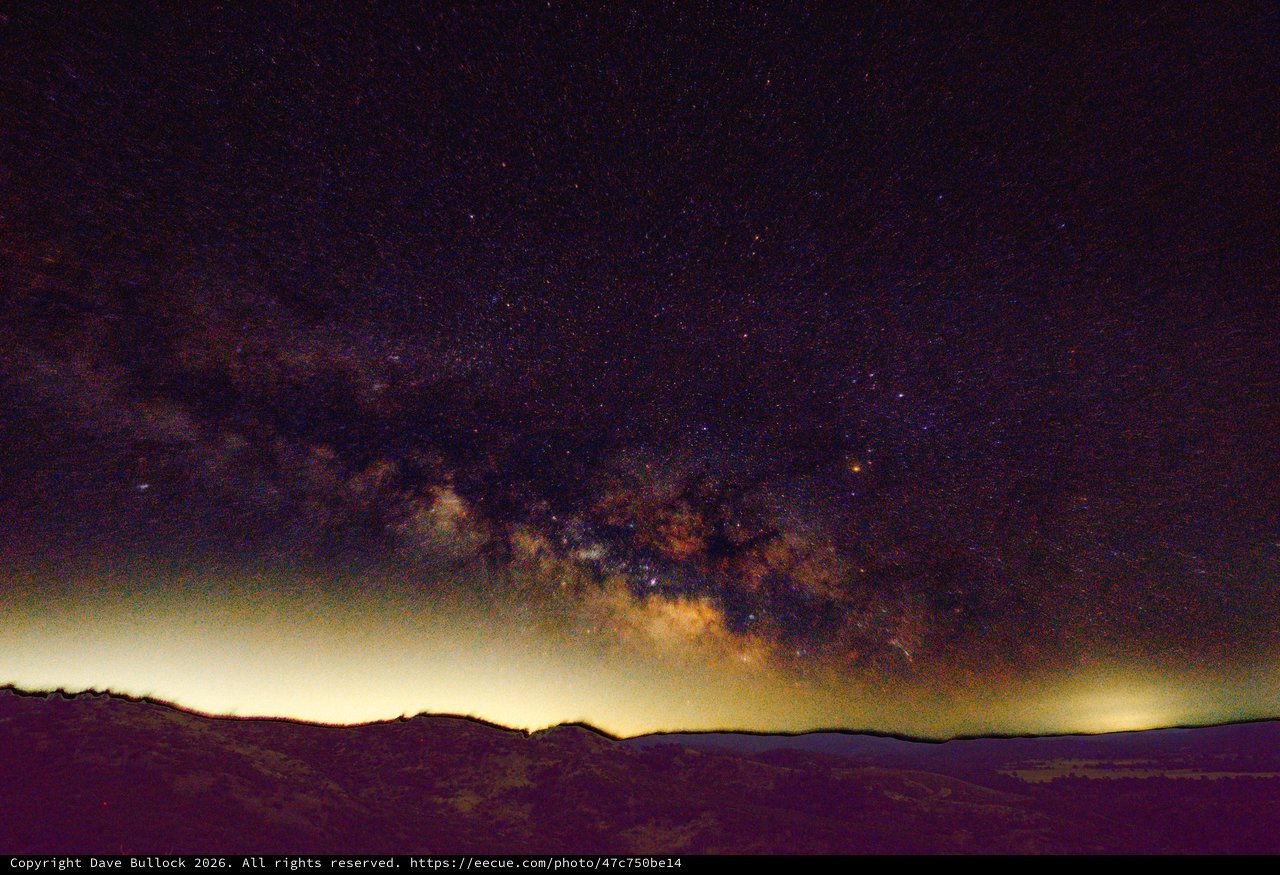 Milky Way Galactic Core Arching Over Rolling Hills