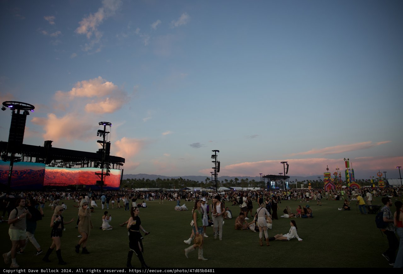 Evening Descends on Coachella 2024: Captured Moments and Colorful Skies