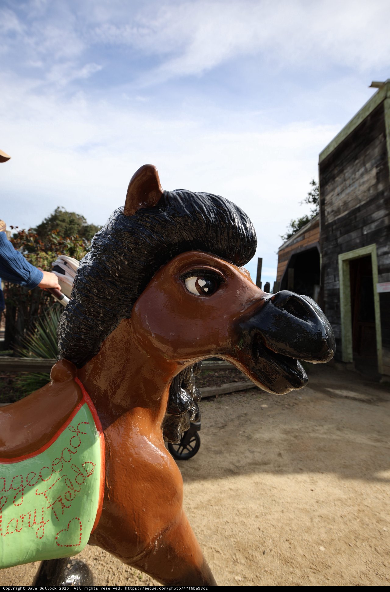 Close-Up of Whimsical Carousel Horse in Rustic Setting