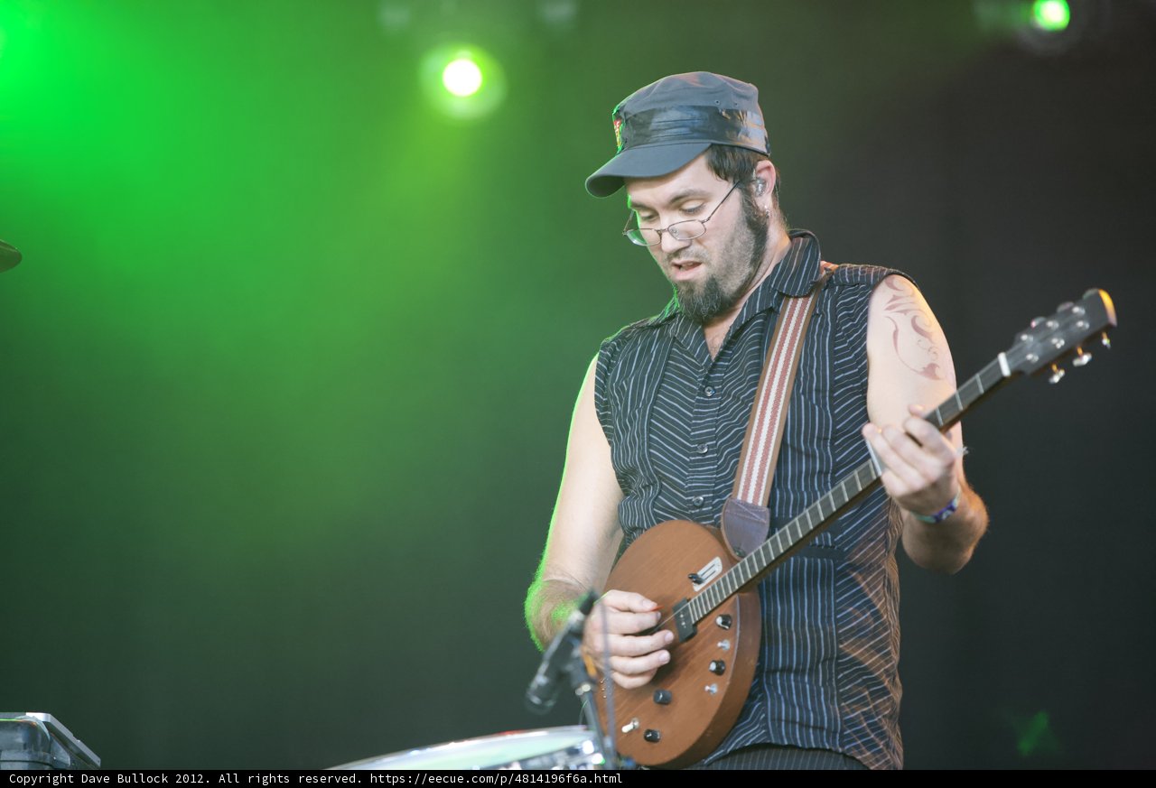 Man in Hat Rocks Out on Guitar