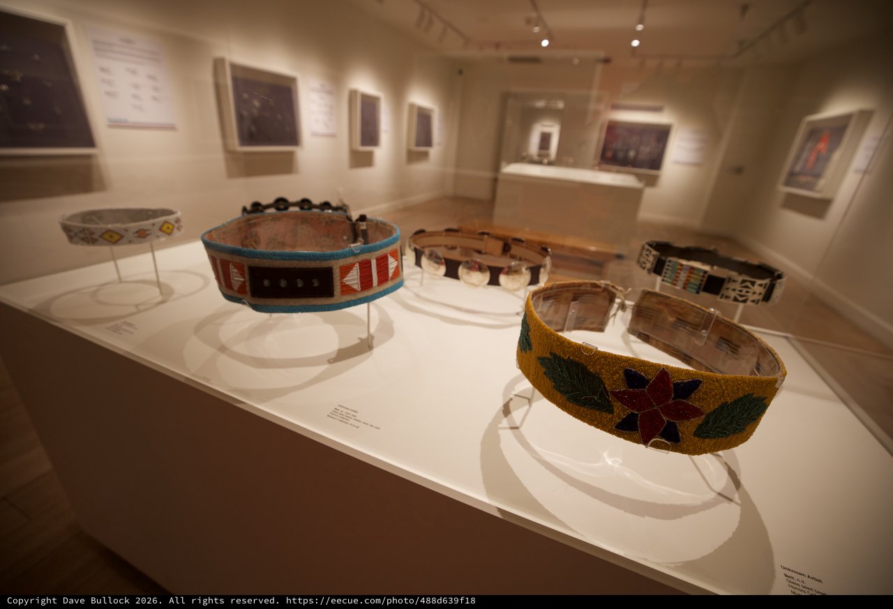Native American Beaded Headbands in Museum Gallery Display