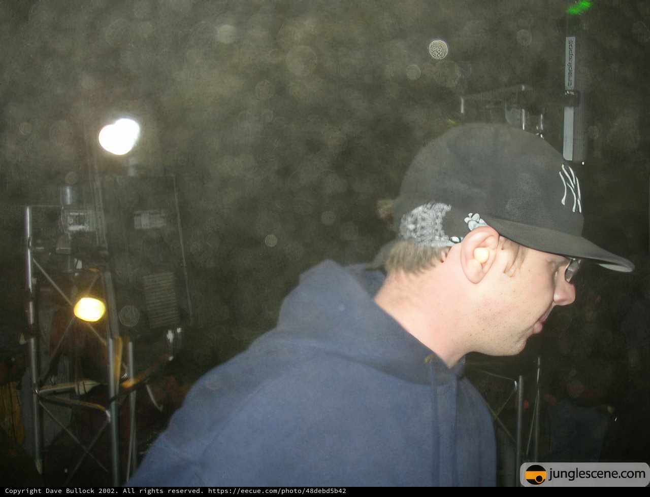 Man in Blue Hoodie and Baseball Cap with Microphone