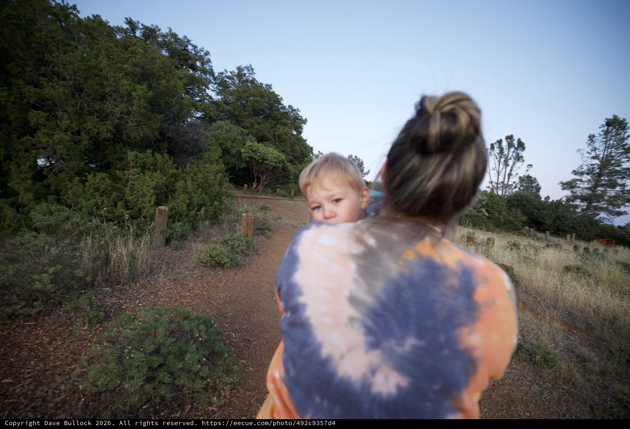 Mother and Toddler Explore Juniper Canyon Trail at Dusk