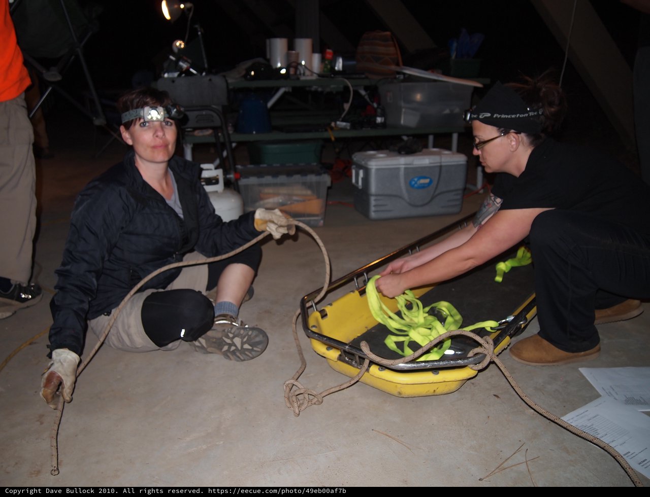 Night Crew Prepares Rescue Equipment Before Event