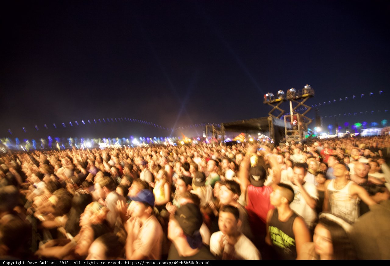 Nighttime Crowd Rocking Out Under the Sky