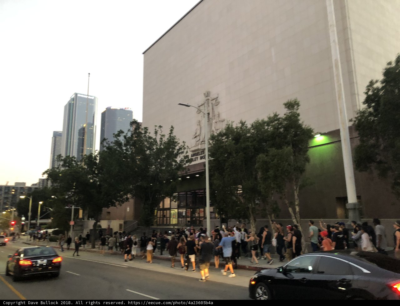 City Crowd on Grand Park Sidewalk