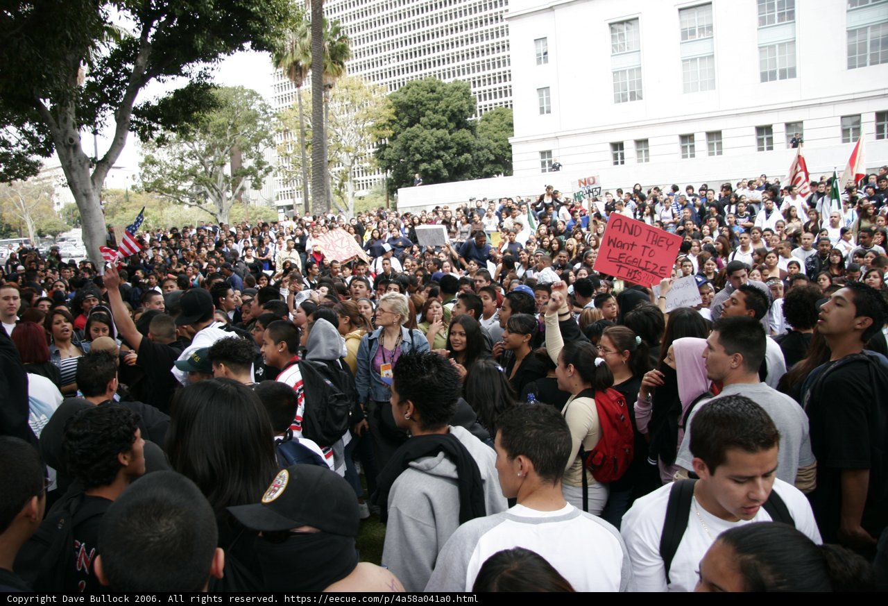 2006 School Walkout Protesters Gather in Front of Building