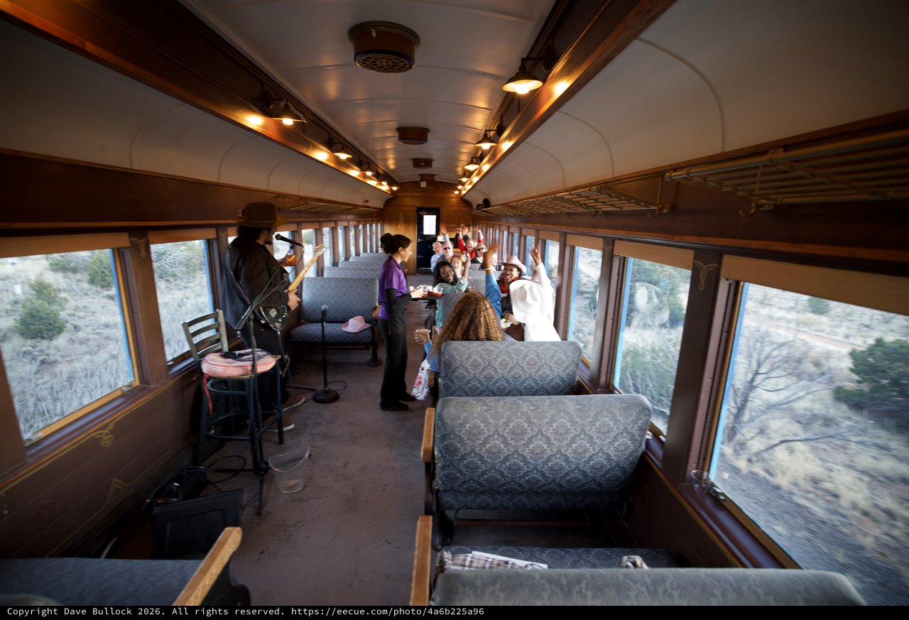 Historic Train Observation Car with Passengers and Performers