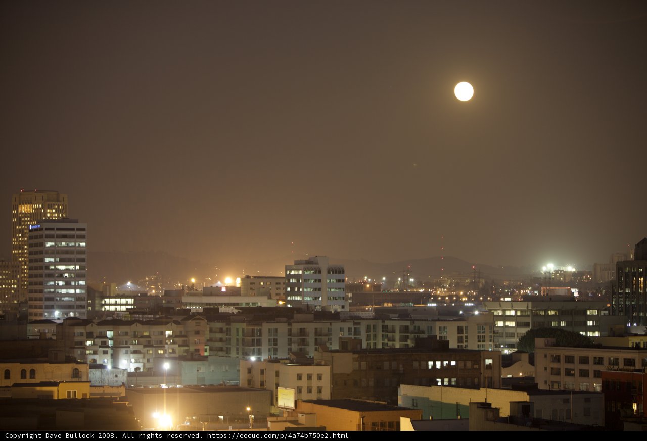 Nighttime Cityscape Under the Full Moon