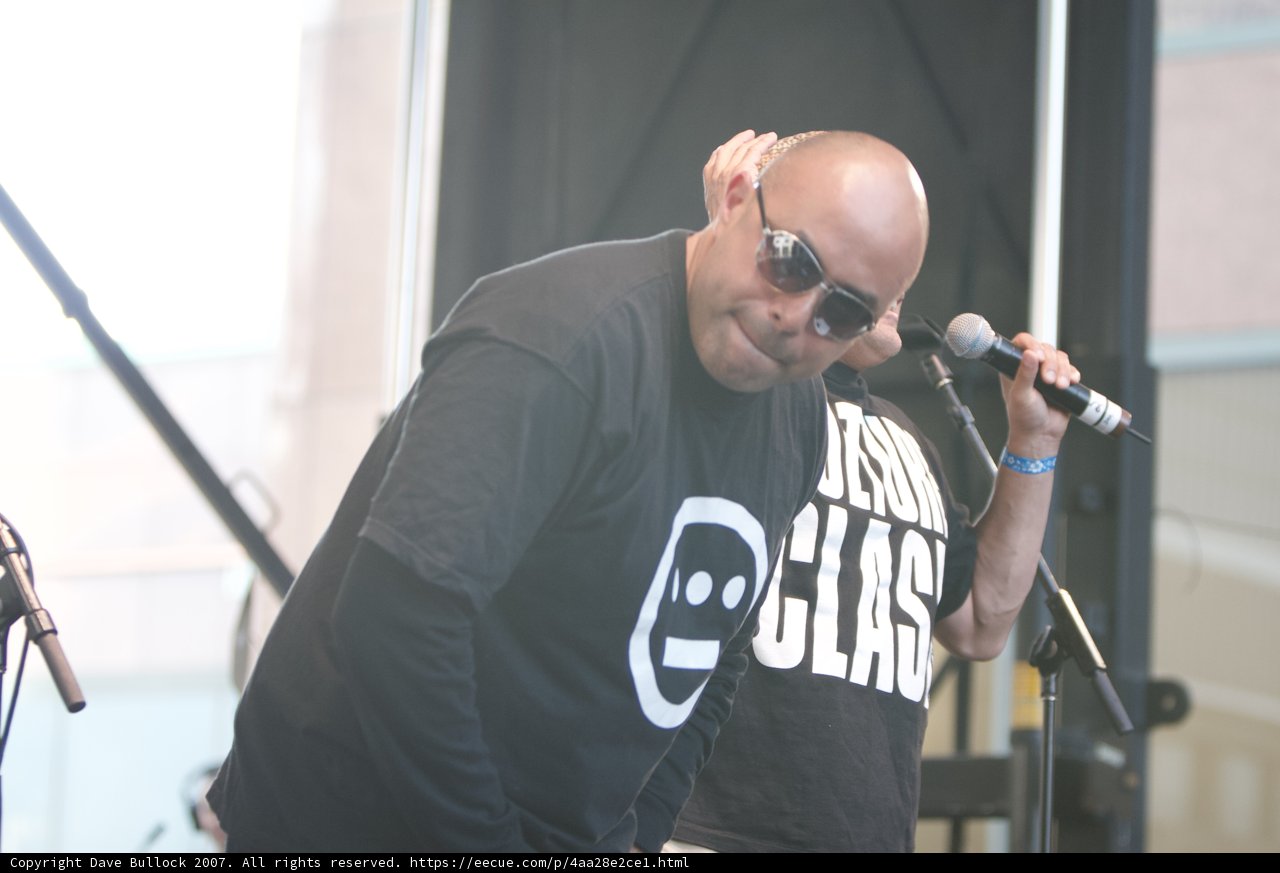 Musical Performance with Two Microphones and Sunglasses