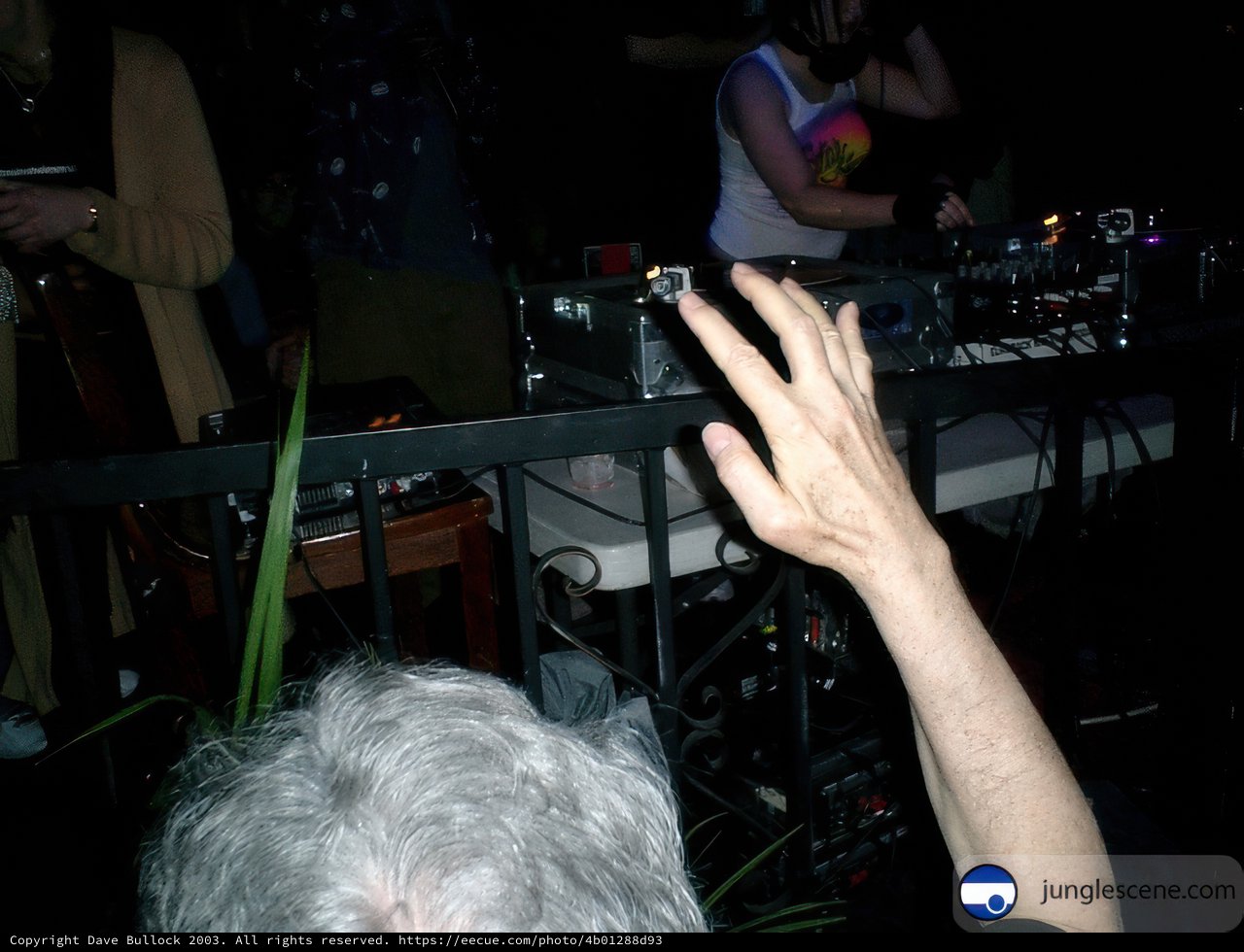 Partygoer raises hand in excitement