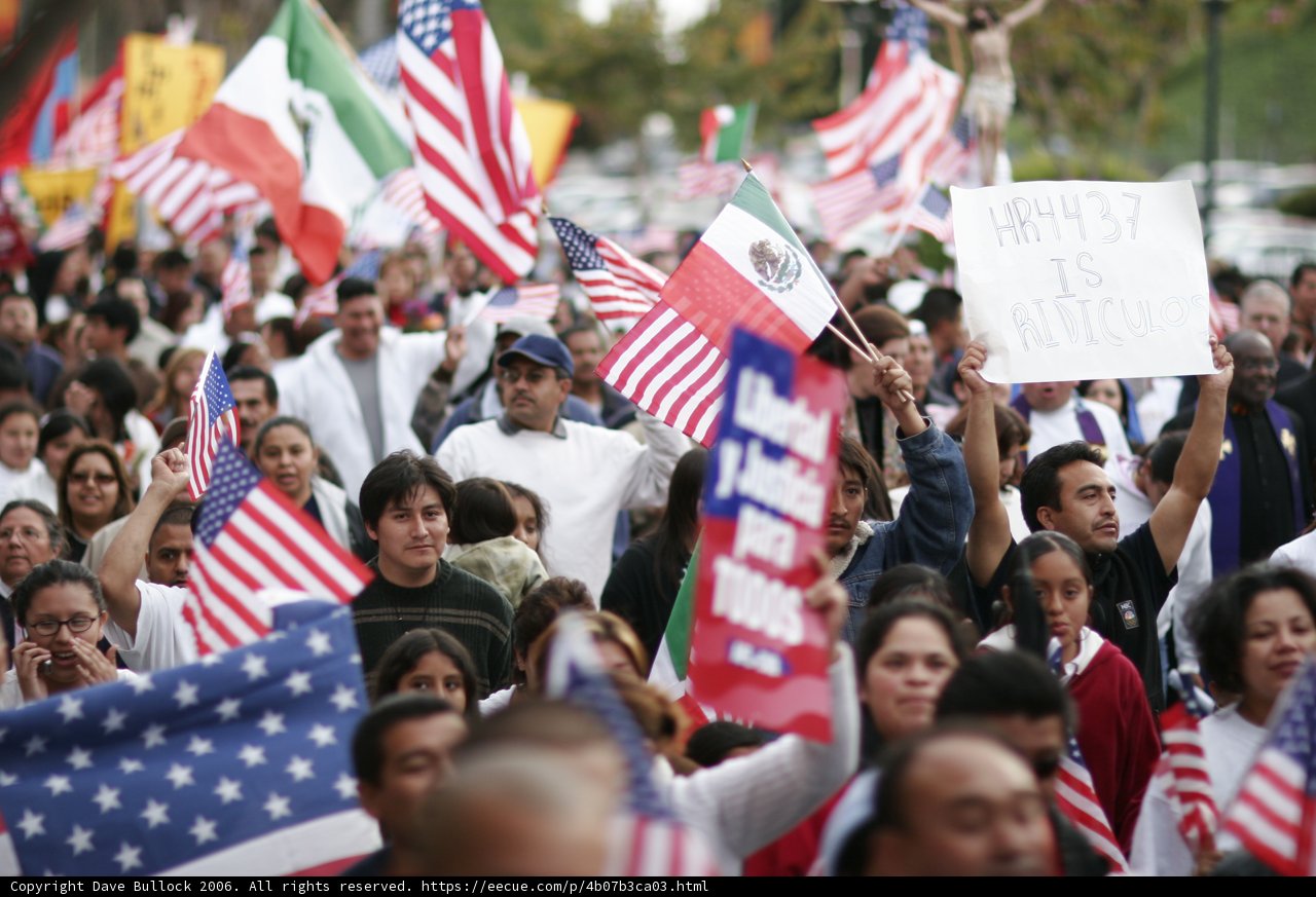 American and Mexican Flags Unite Crowd
