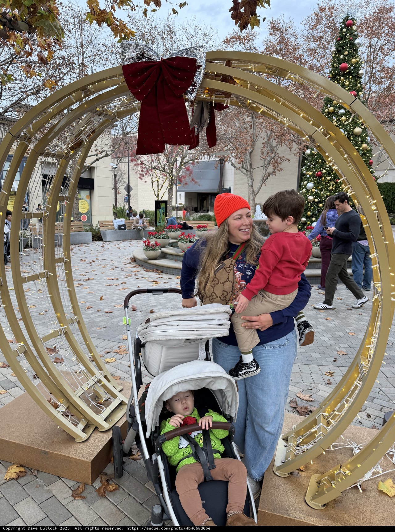 Family Holiday Moment Through Decorative Archway