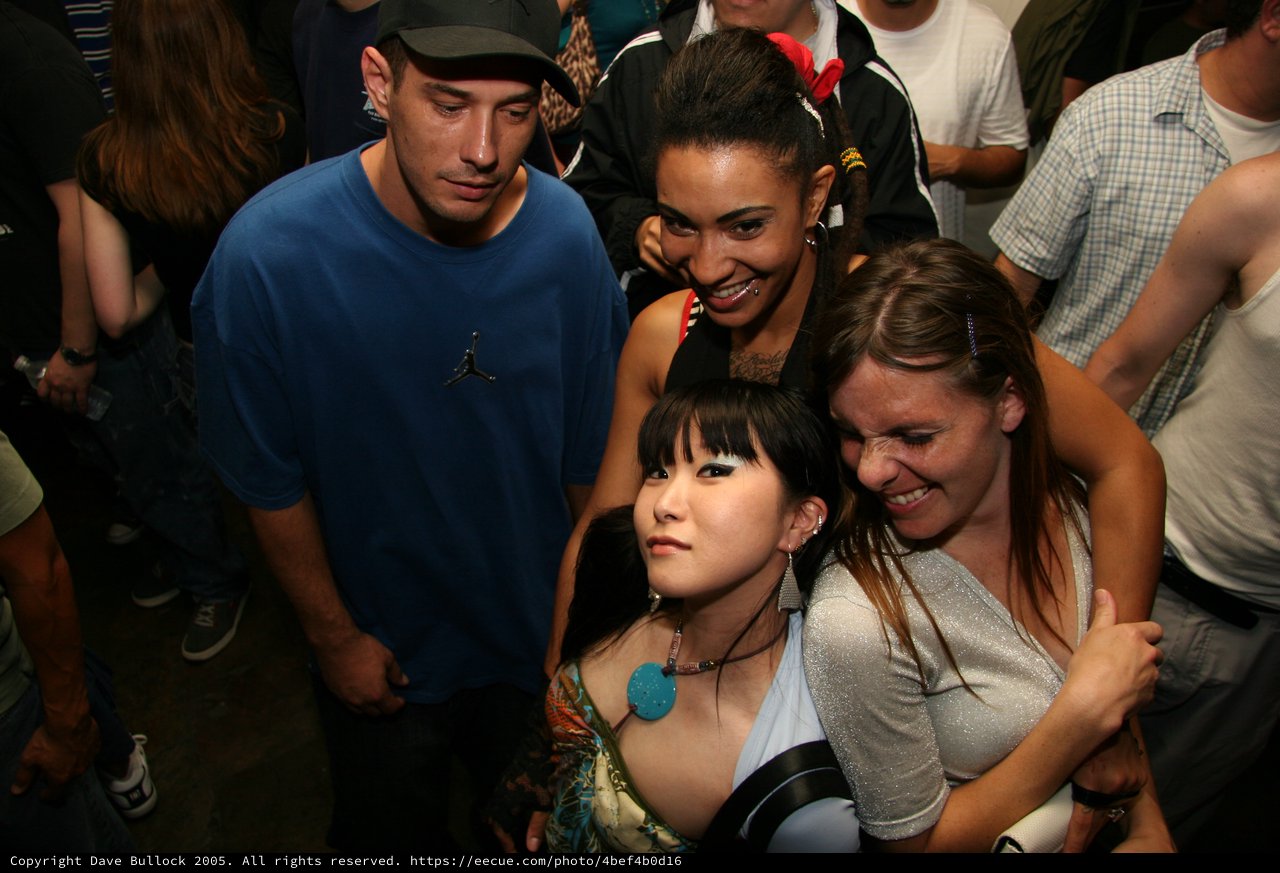 Friends Posing Together at Late Night Party Event
