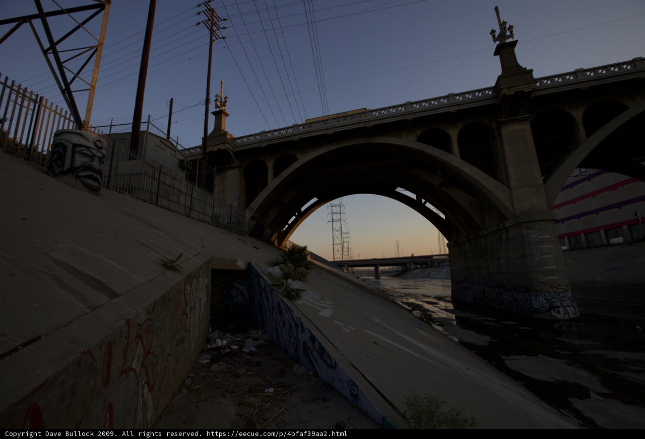 Graffiti adorns LA river bridge
