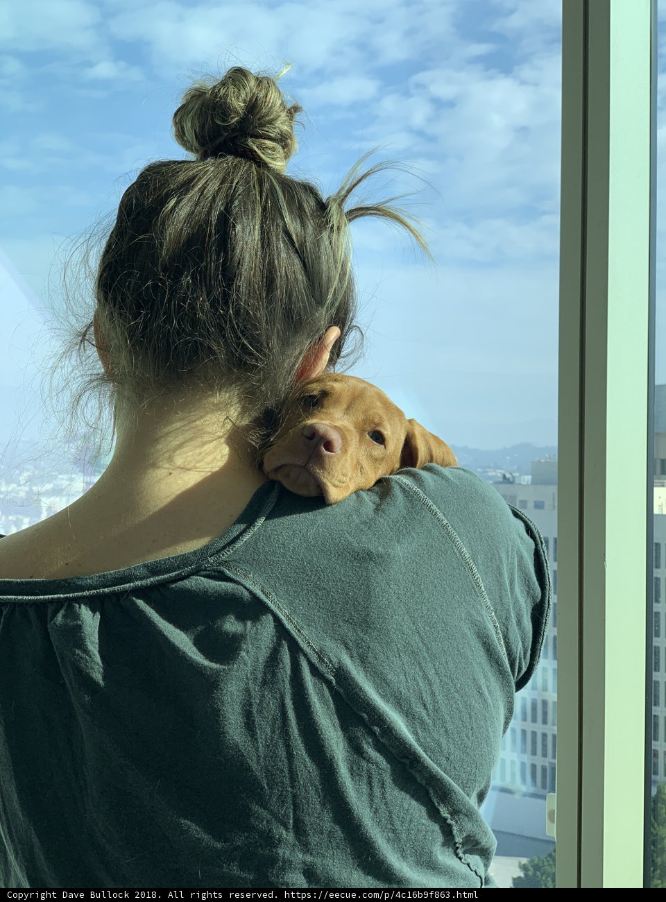 Woman and Her Furry Friend Enjoying a Cloudy Day