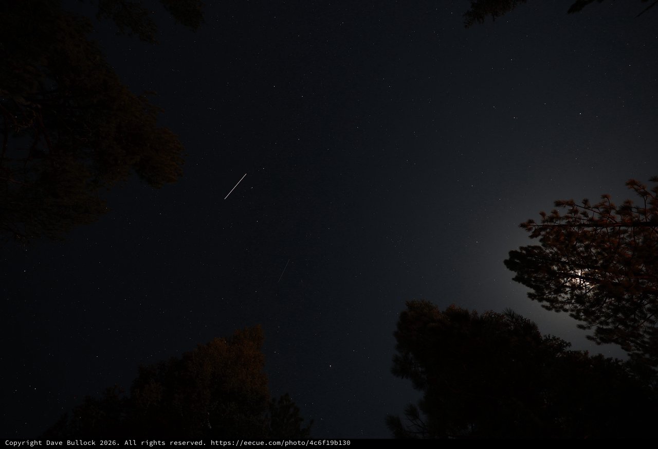 Satellite Trail Streaks Across Lassen Volcanic Night Sky