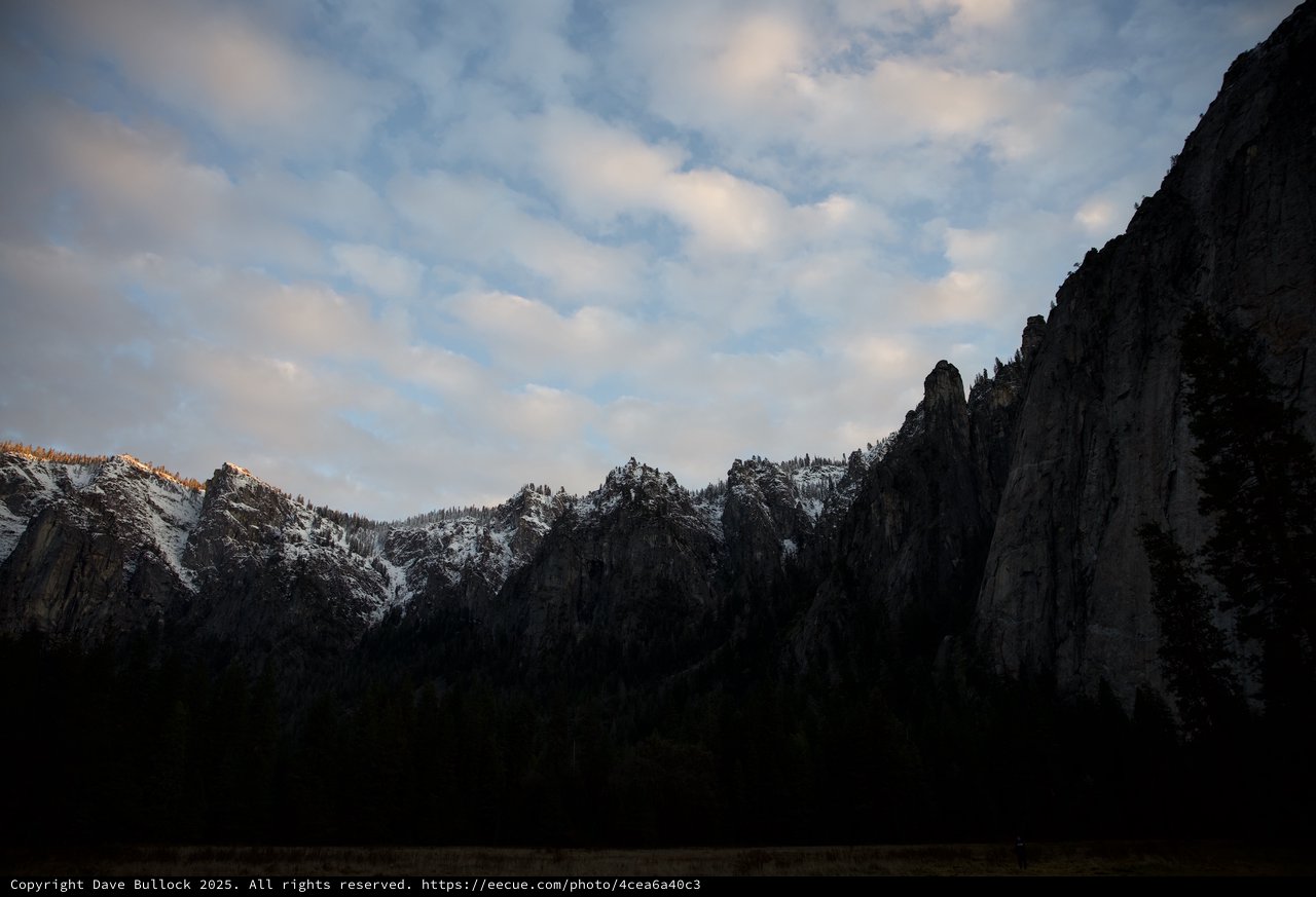 Winter Dawn Breaking Over Yosemite Valley Cliffs