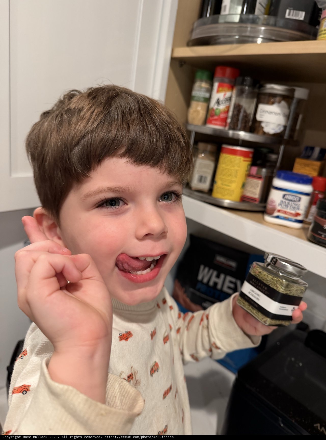 Young Boy Enjoying Spices in Kitchen