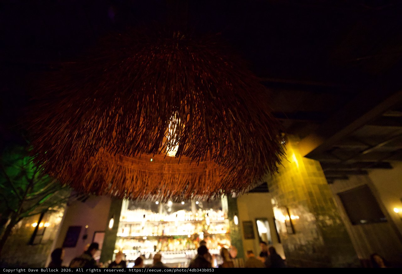 Thatched Palapa Bar Glowing in the Night