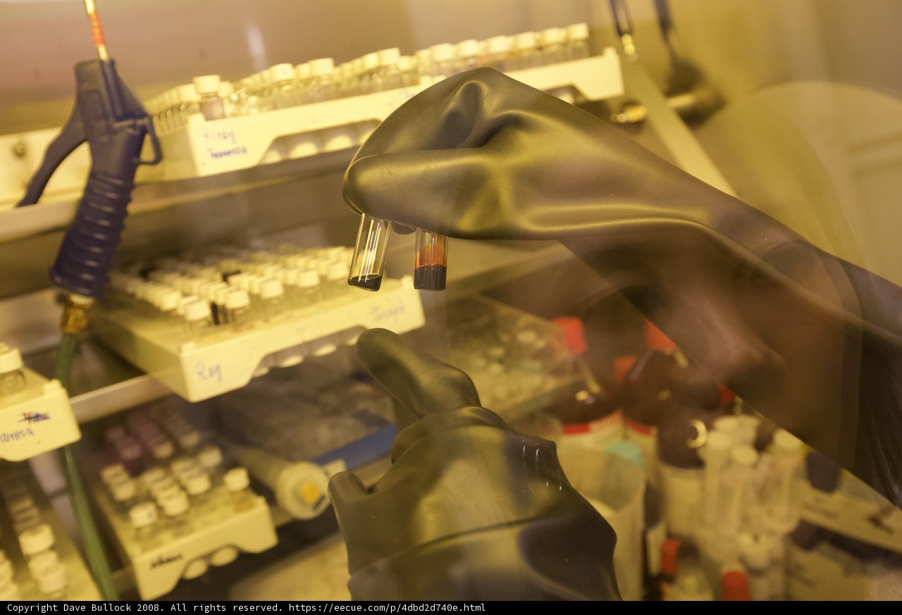 Gloved Woman in a Quantum Lab