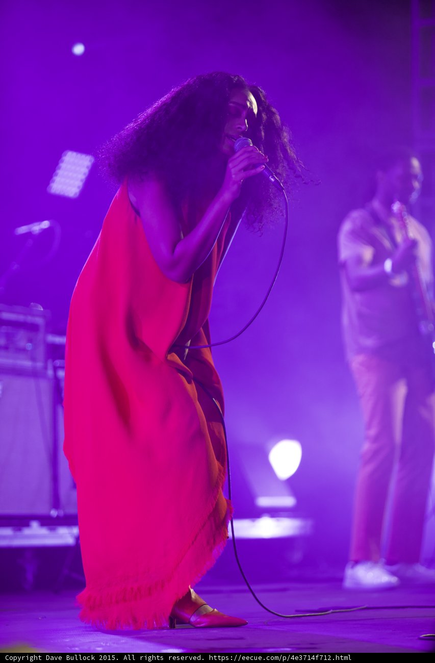 Solange Full Body Leaning Forward Red Dress Guitarist LED Panel Purple