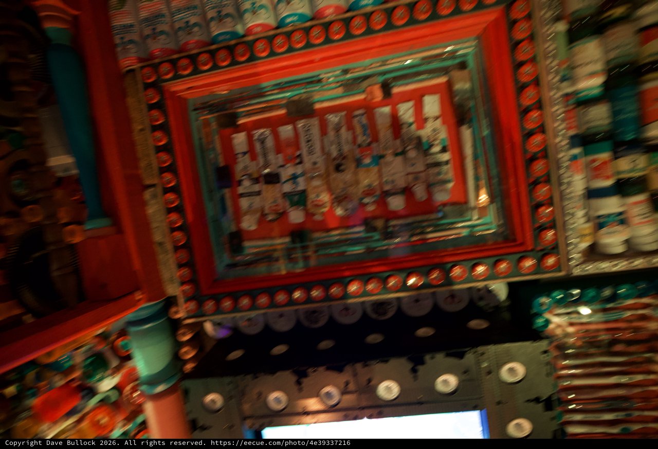 Ornate Painted Ceiling of Traditional Buddhist Temple
