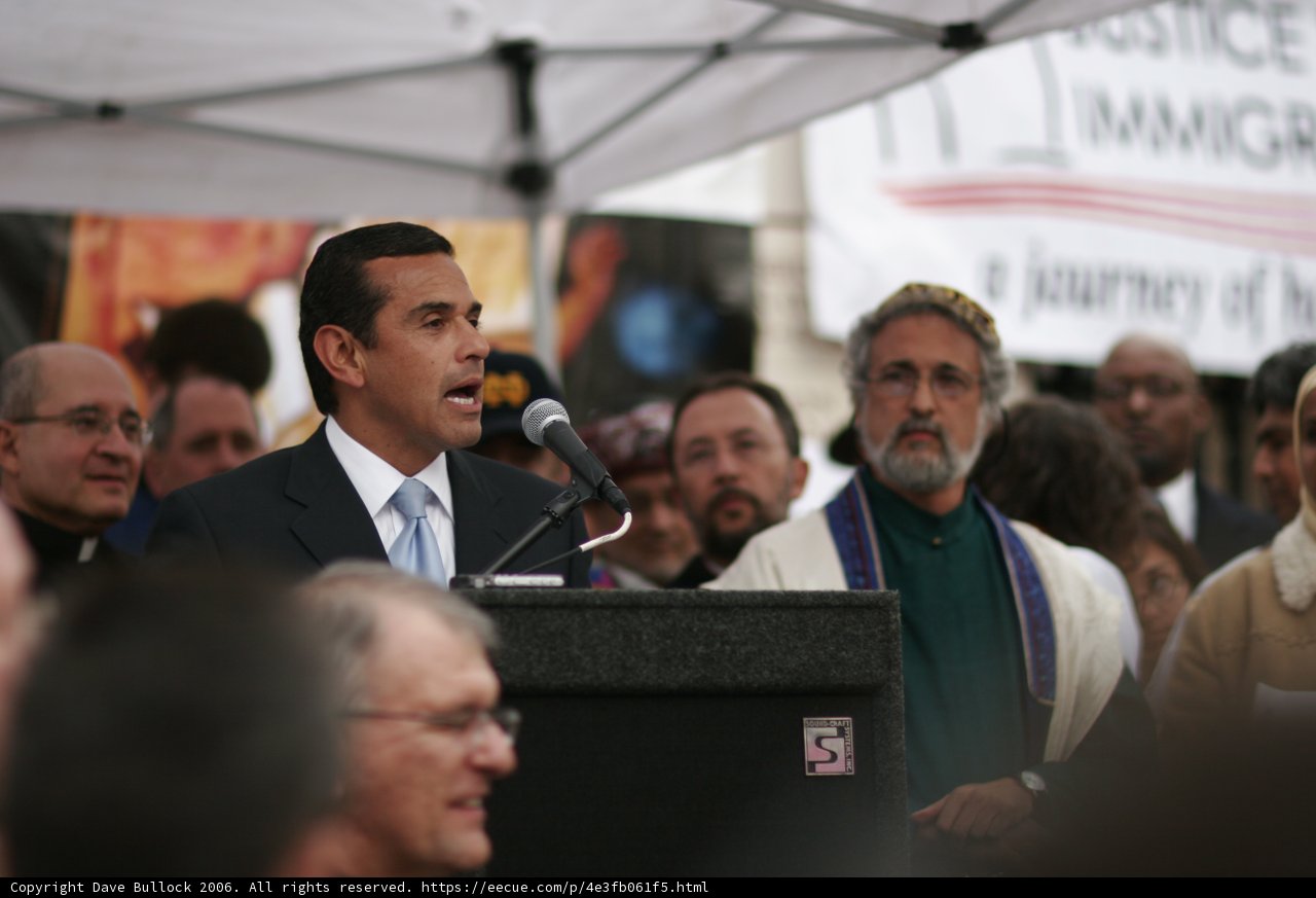 Antonio Villaraigosa Speaking to a Crowded Rally