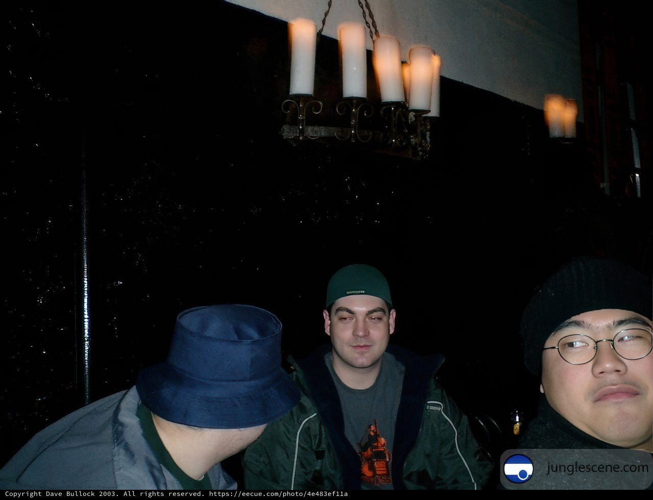 Three Men in a Dark Room with Candles