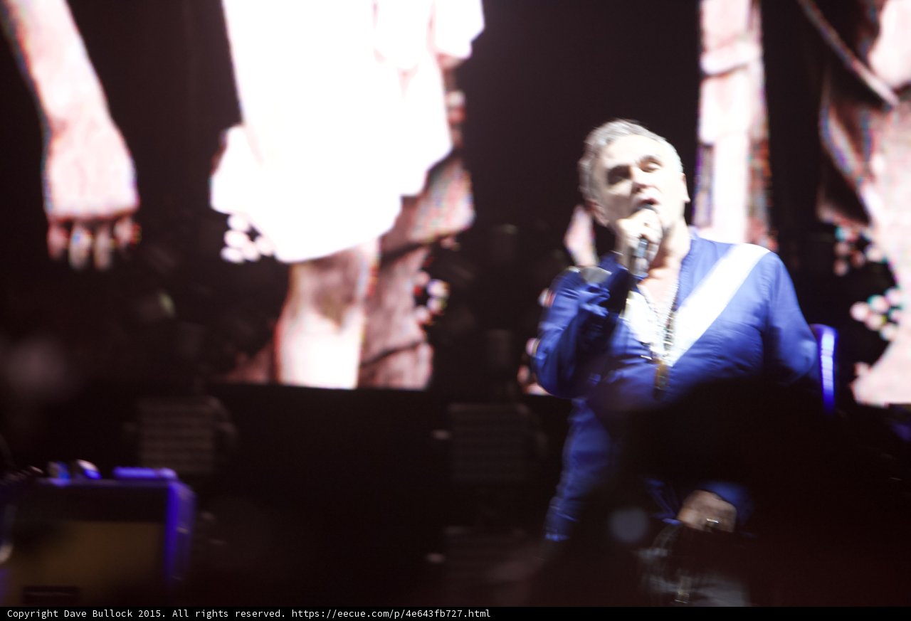 Morrissey Motion Blur Portrait Blue Shirt Smiths Dangling Hands Video Screen Yellow Amp