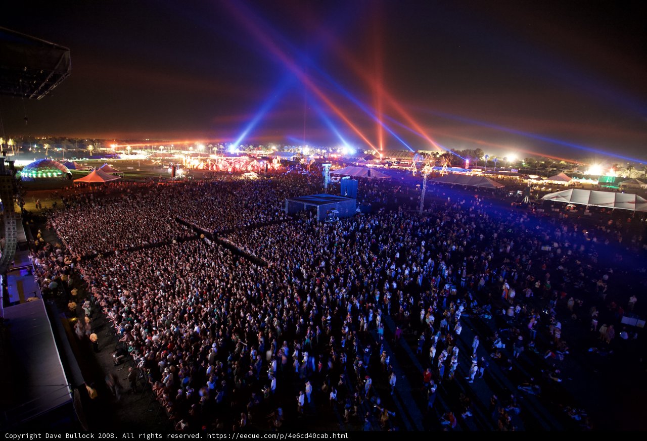 Night Sky Illuminates Enthusiastic Crowd at Coachella Music Festival