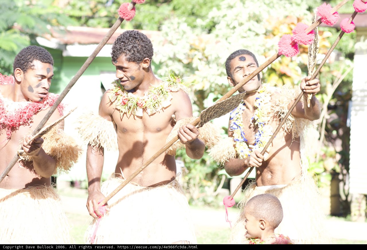 Traditional Fiji Men Perform Spear Dance