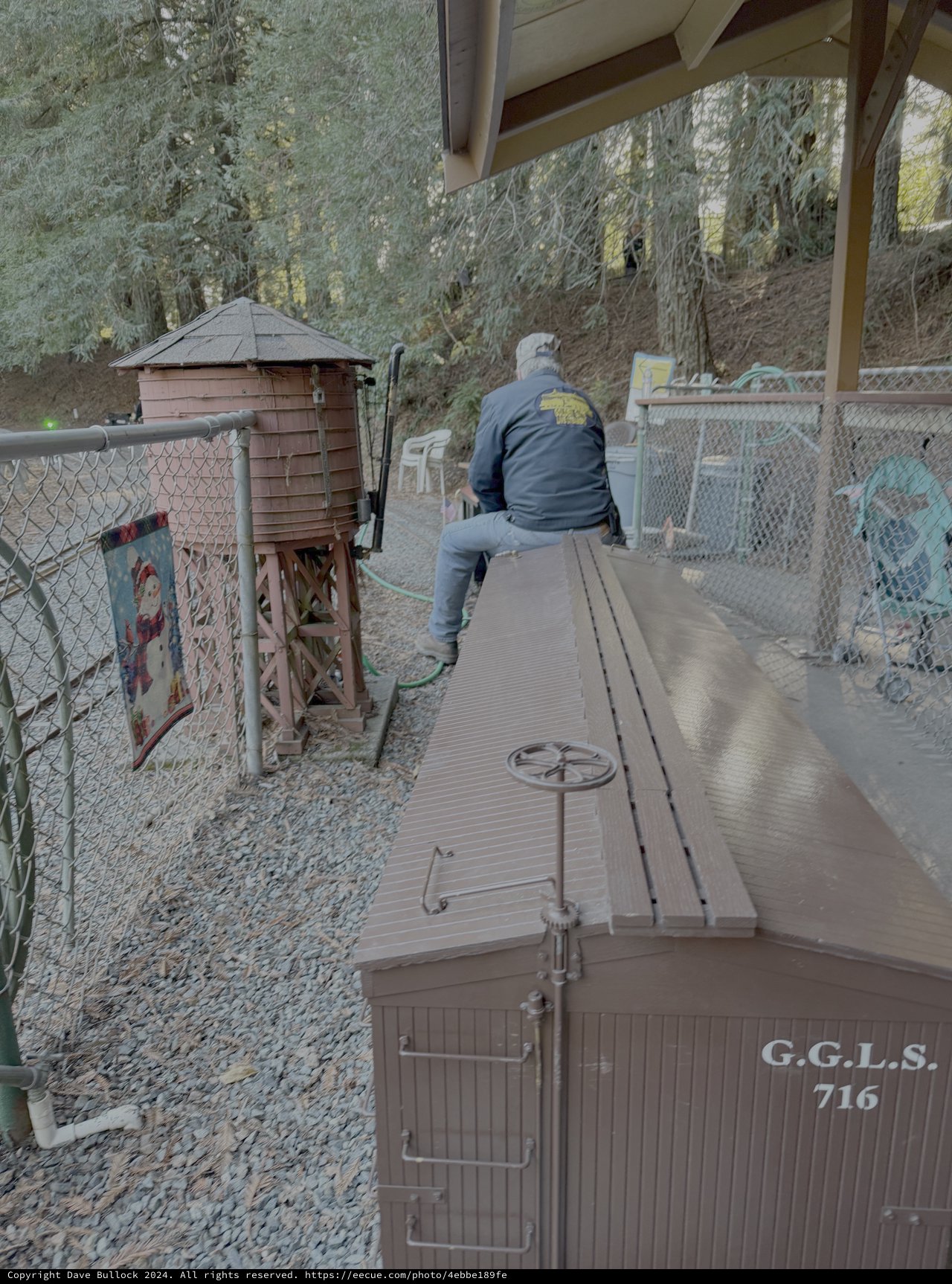 Vintage Railway Car and Water Tower Scene