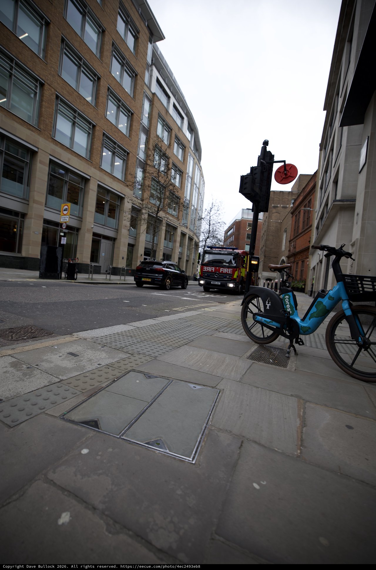 Urban Street Scene with Fire Engine in London
